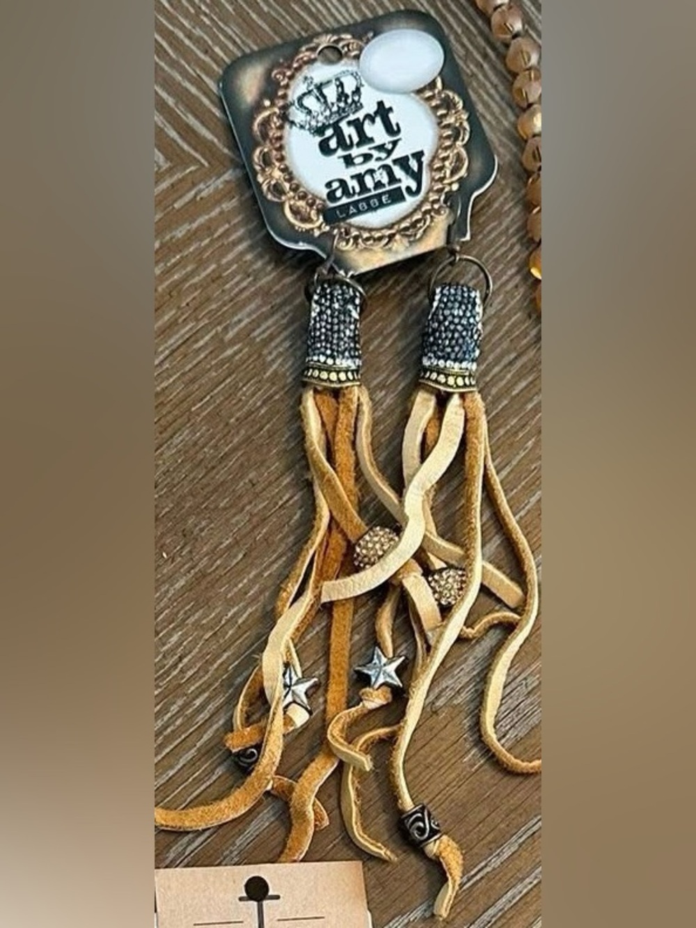 Art by Amy Leather Tassel Star Earrings in Mustard